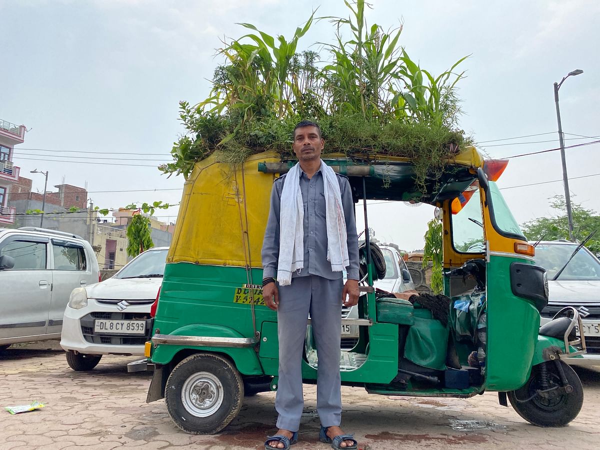 "Plant trees to save lives," says 48-year-old Mahendra Kumar, who went viral for growing plants on his auto.