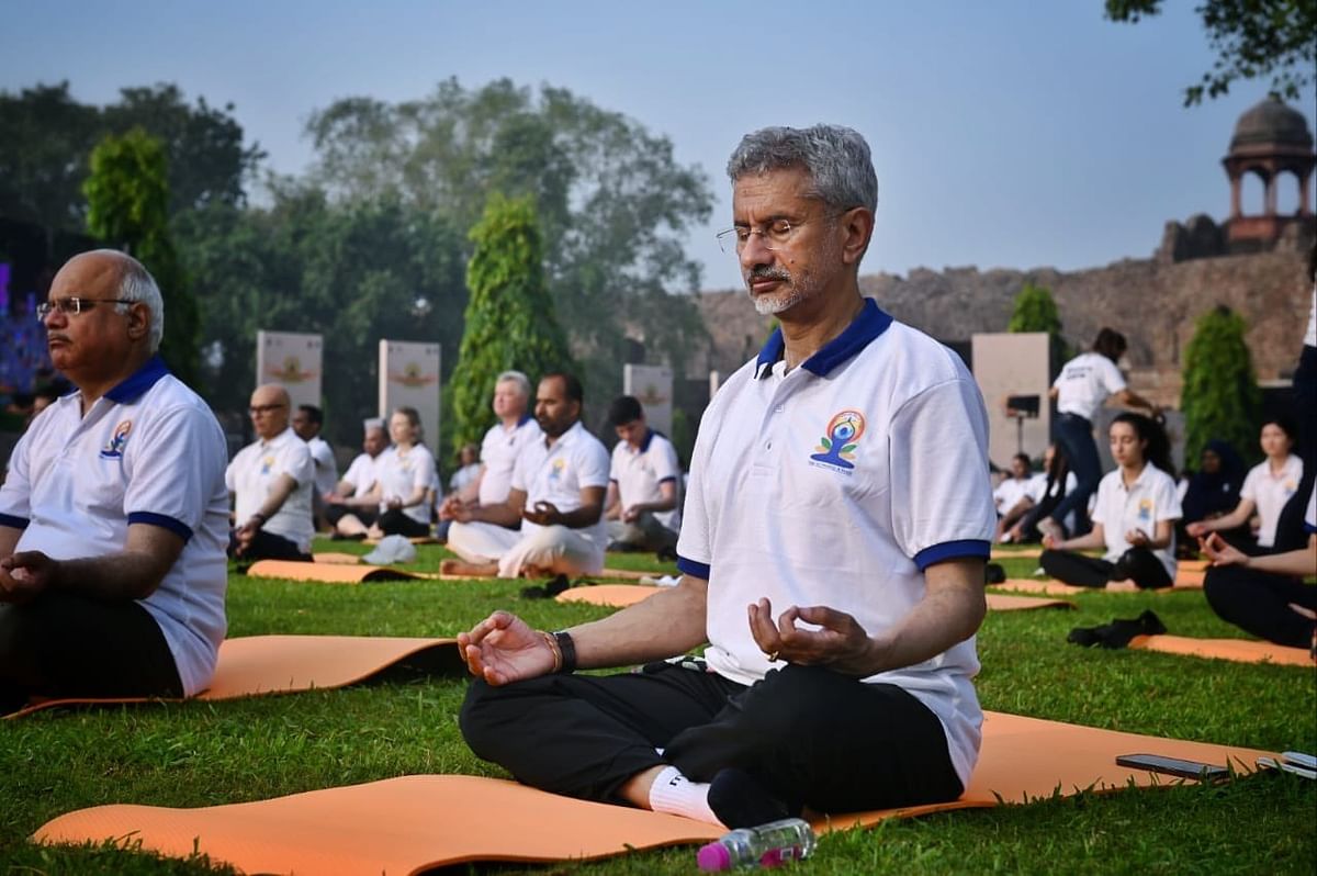 <div class="paragraphs"><p>External Affairs Minister Dr S Jaishankar participating in the Yoga Day event at Purana Qila, New Delhi.</p></div>