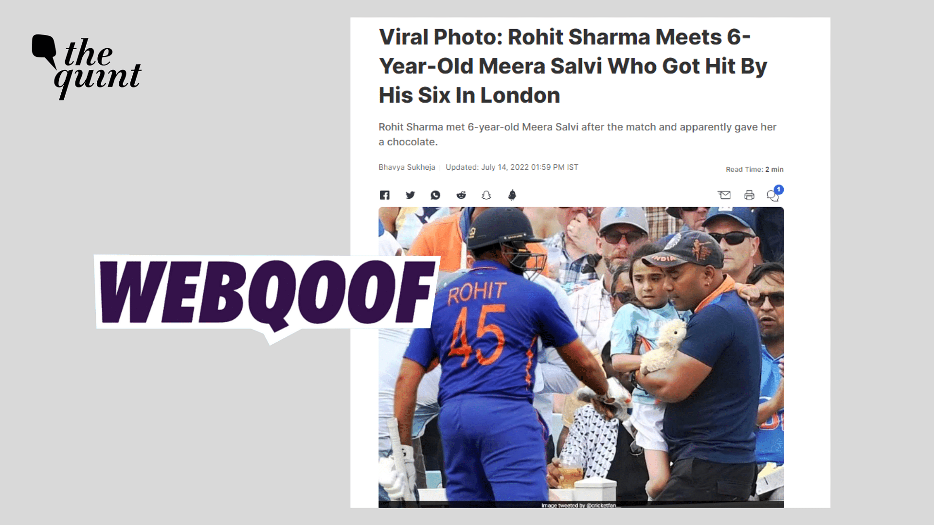 <div class="paragraphs"><p>Fact-Check | A morphed image of Rohit Sharma has gone viral as him meeting a spectator who was injured during a cricket match.&nbsp;</p></div>