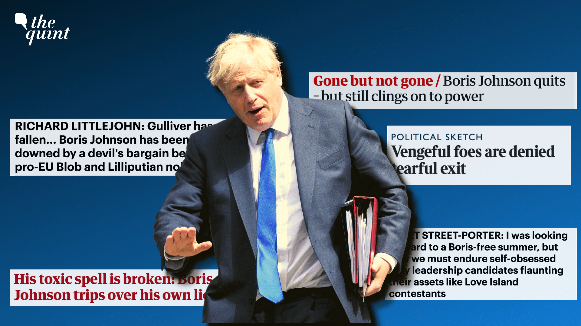 <div class="paragraphs"><p>Here are some of the top headlines from the morning after&nbsp;Prime Minister <a href="https://www.thequint.com/news/world/boris-johnson-united-kingdom-government-crisis-rishi-sunak-sajid-javid-chris-pincher-partygate">Boris Johnson</a> announced his resignation as the Conservative Party's leader.</p></div>