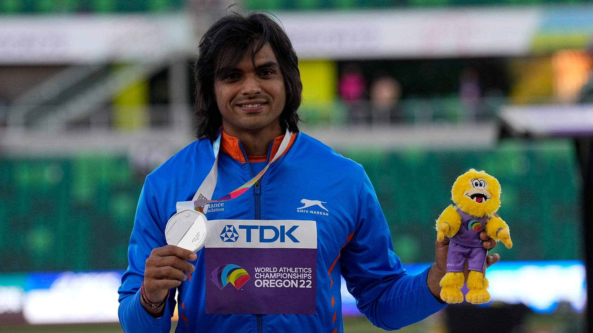 <div class="paragraphs"><p>Neeraj Chopra with his silver medal at the 2022 World Athletics Championships.</p></div>
