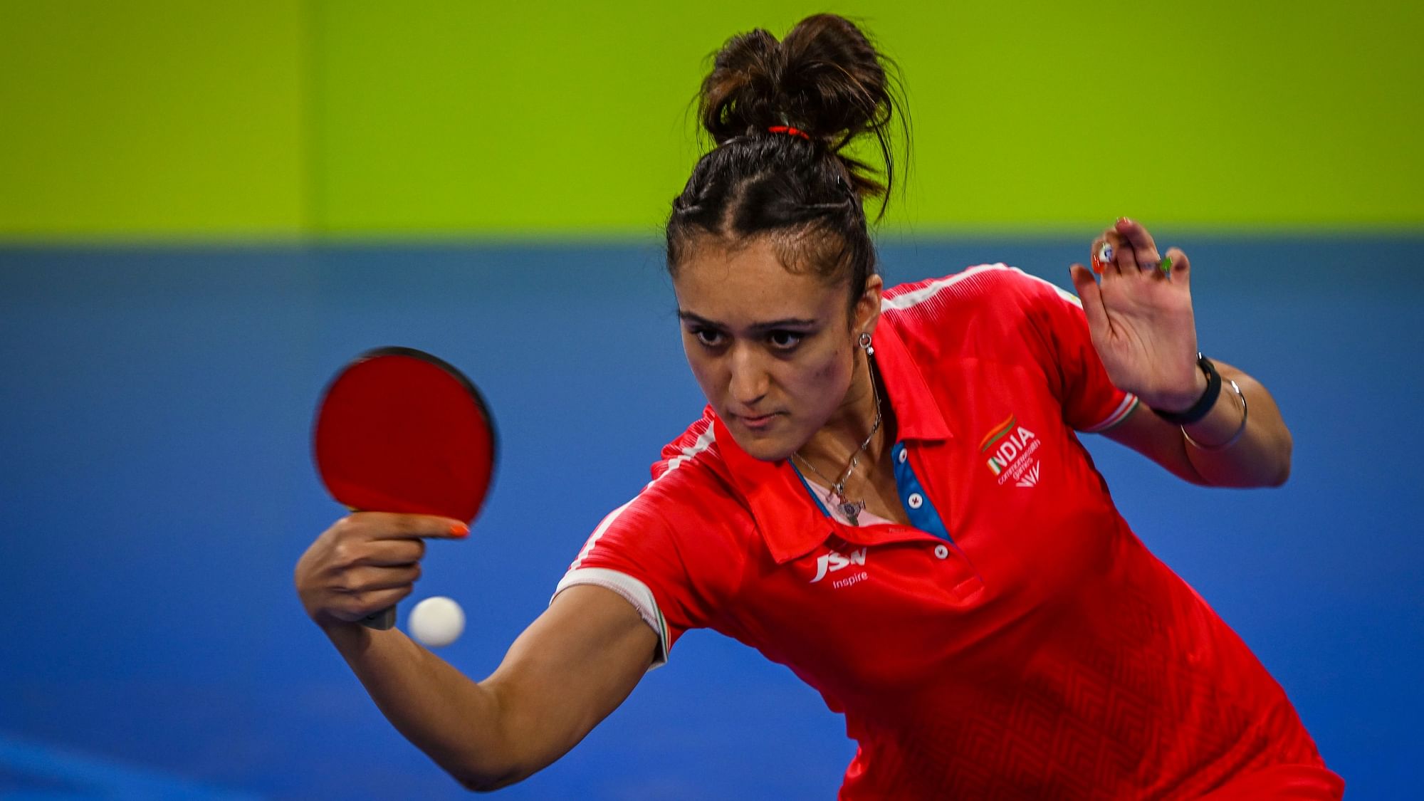 <div class="paragraphs"><p>India's Manika Batra in action against Malaysia during the women's table tennis team quarterfinal between both nations at the 2022 Commonwealth Games on Saturday.&nbsp; &nbsp;</p></div>