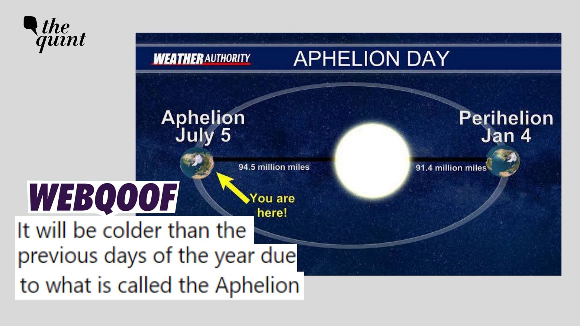 <div class="paragraphs"><p>Aphelion will not cause extremely cold weather and will not make people fall sick.</p></div>