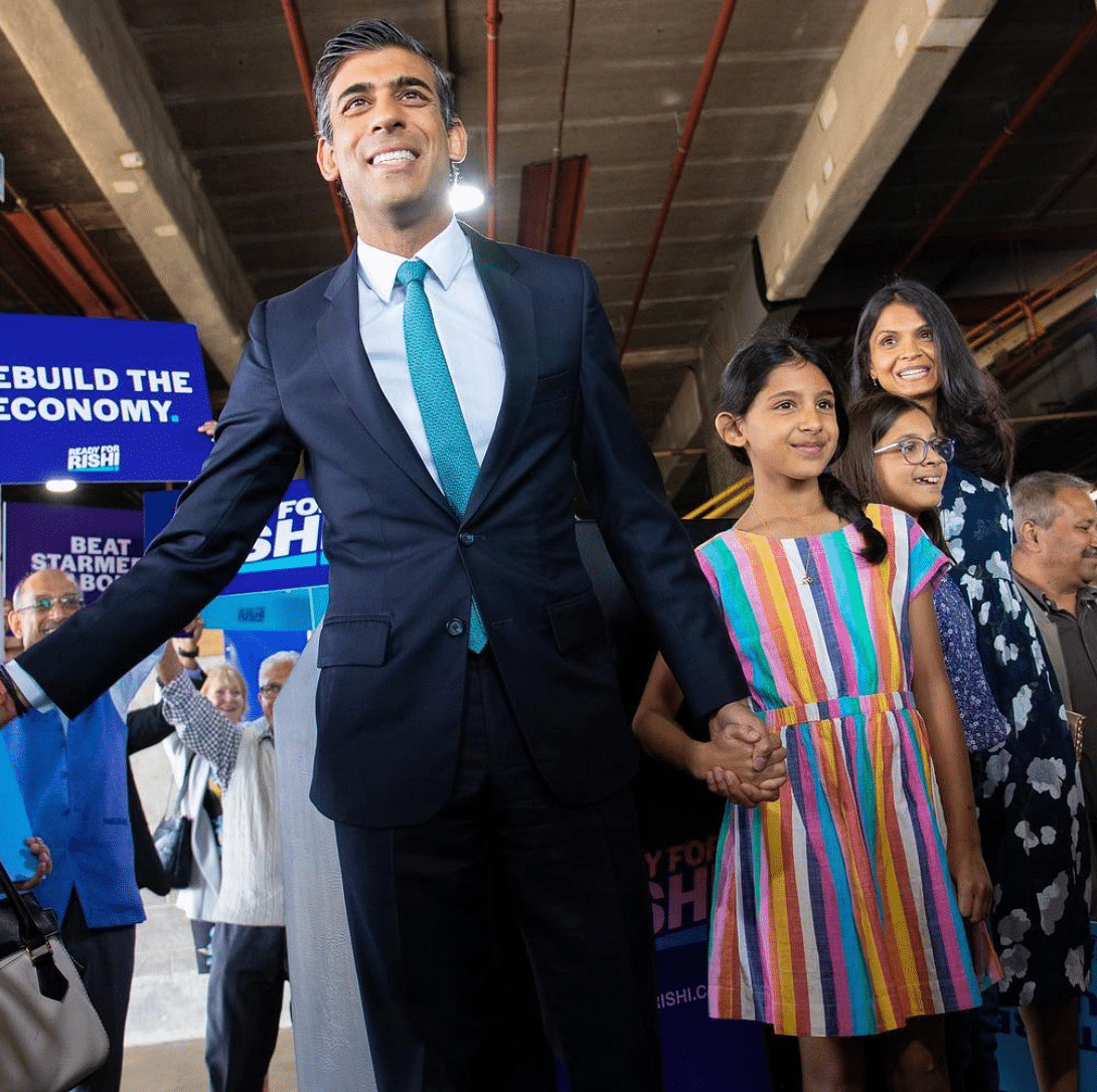 He was joined by his wife Akshata Murthy and their two daughters at a campaign rally over the weekend.
