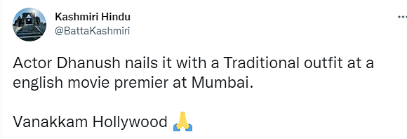 Dhanush arrived at 'The Gray Man''s Mumbai premiere in a traditional veshti sattai.