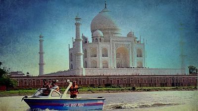 <div class="paragraphs"><p>Agra: Police personnel patrol in a boat on the waters of Yamuna river behind the Taj Mahal, on the eve of Independence Day, in Agra on Aug 14, 2018. </p></div>
