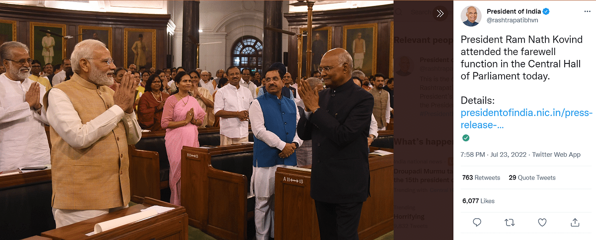 Modi greeted Kovind at his farewell ceremony, and it is visible in the full-length video. 