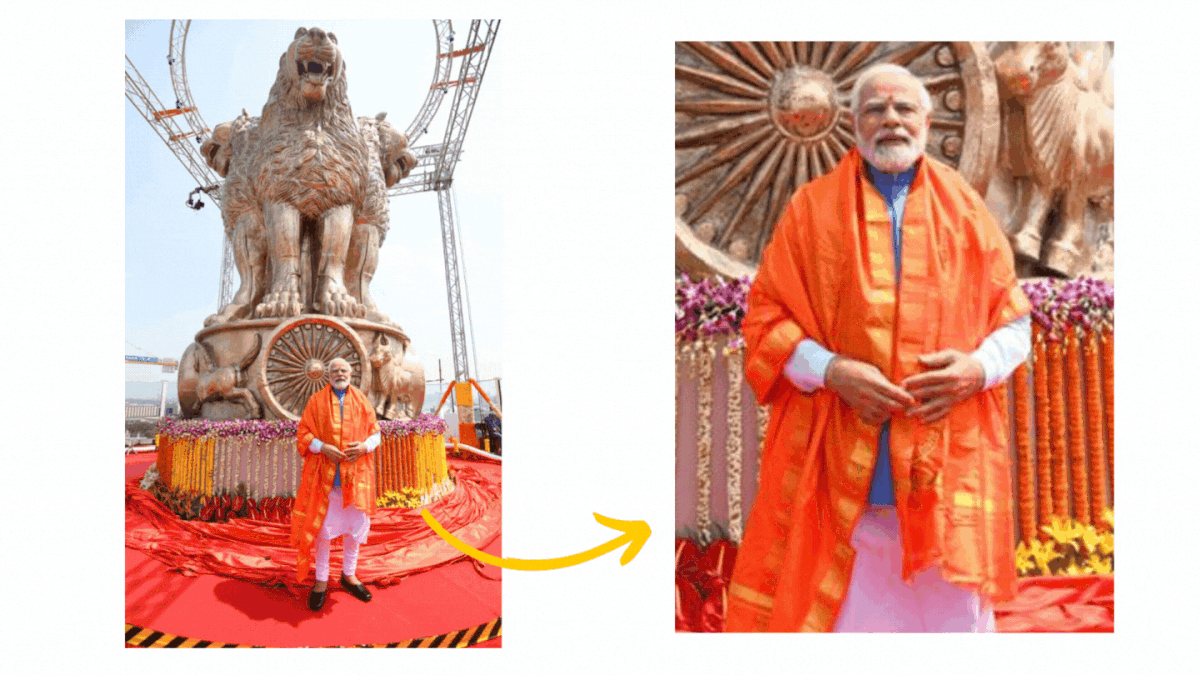 PM Modi was wearing a saffron robe over his blue jacket and didn't change his attire during the ceremony. 