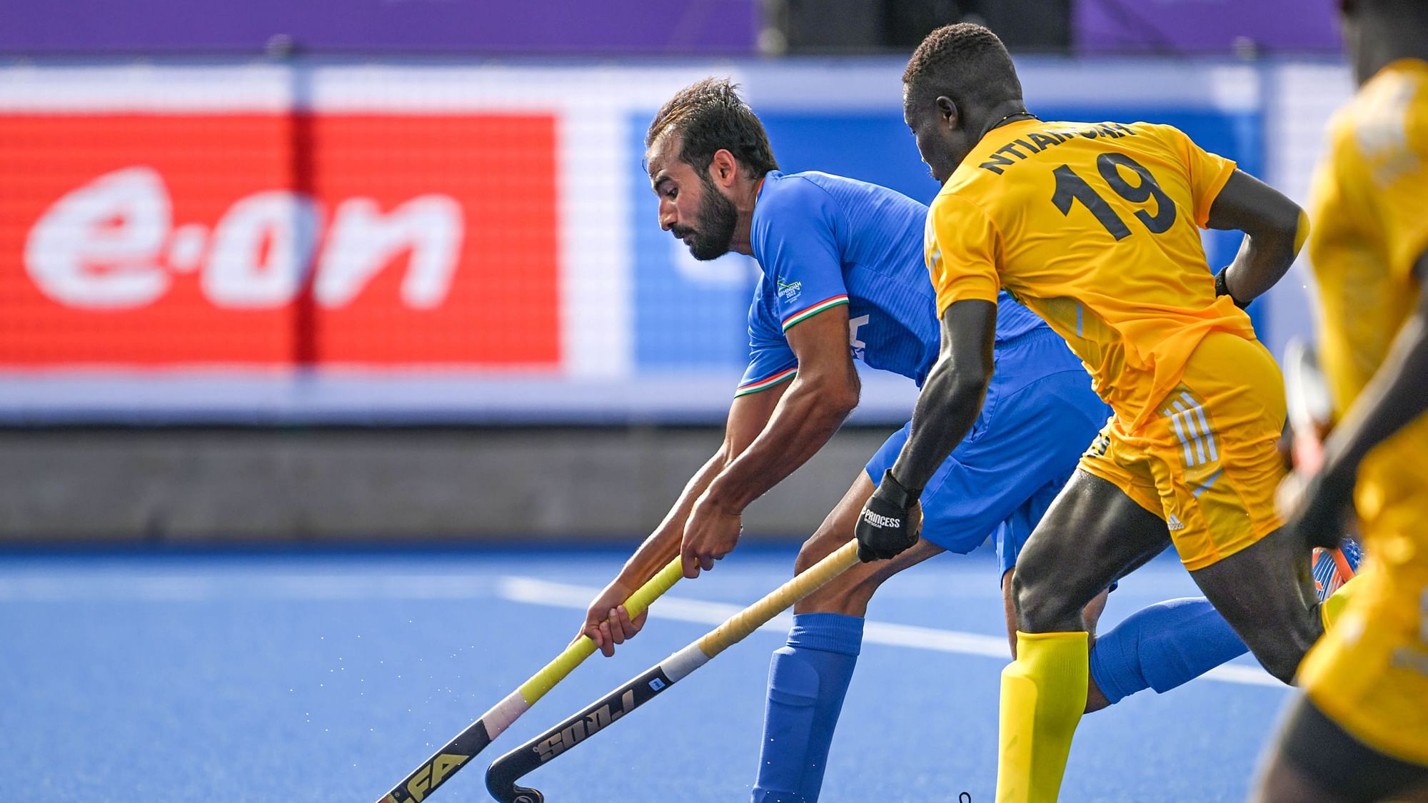 <div class="paragraphs"><p>India's Gurjant Singh in action against Ghana during the Pool B men's field hockey match of the 2022 Commonwealth Games on Sunday.</p></div>