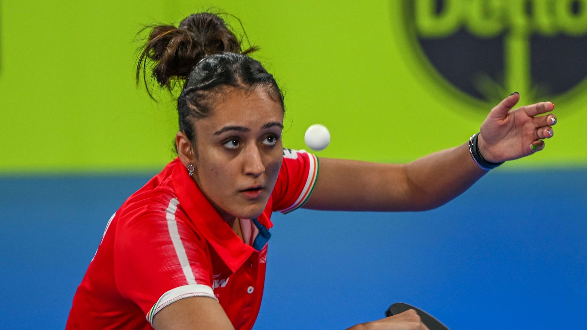 <div class="paragraphs"><p>India's star paddler Manika Batra in action during the women's table tennis Group 2 match against Guyana at the 2022 Commonwealth Games.&nbsp;</p></div>