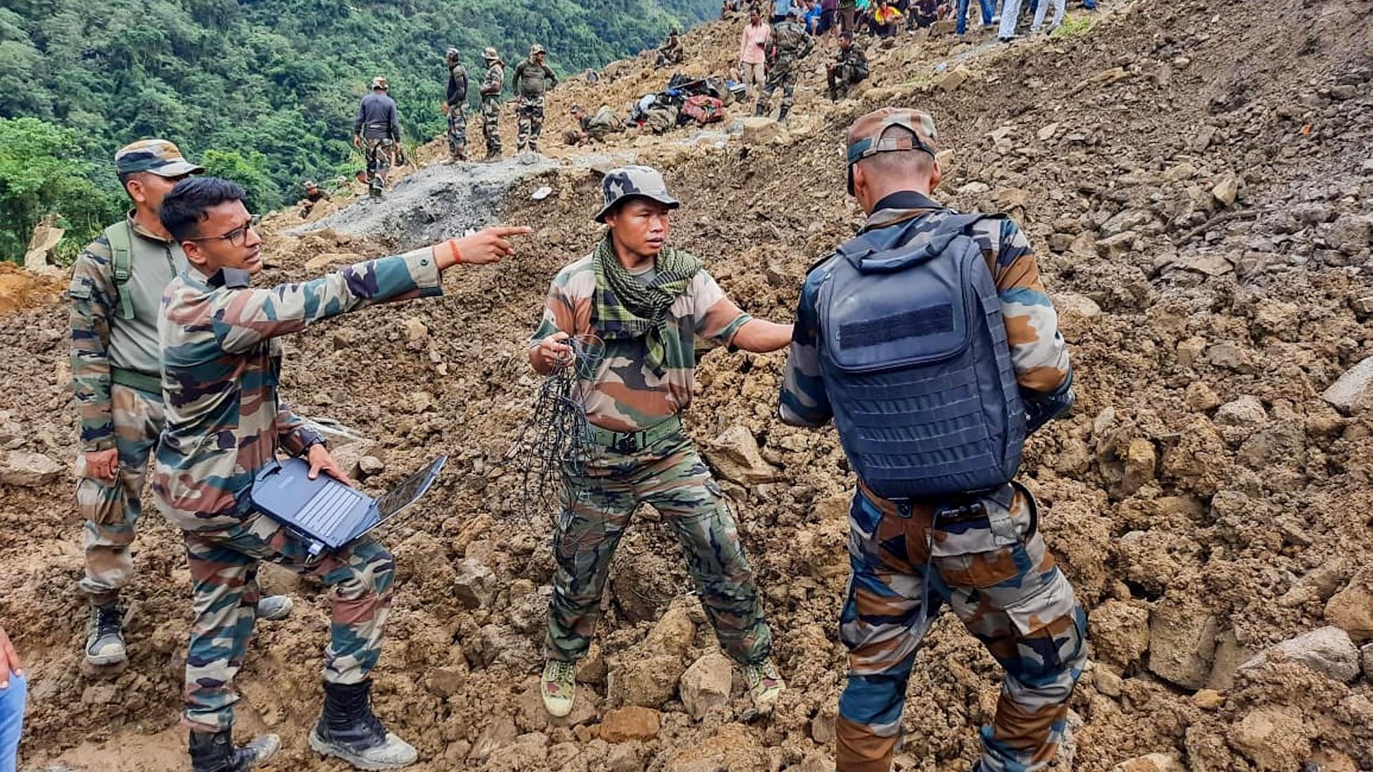 <div class="paragraphs"><p>The death toll in the landslide in <a href="https://www.thequint.com/topic/manipur">Manipur's</a> Noney district rose to 42, with 8 more bodies being discovered from the debris at Tupul yard railway construction camp on Sunday, 3 July.</p></div>