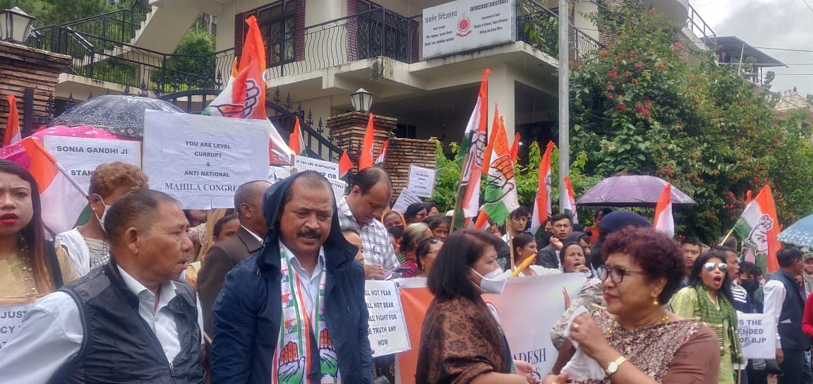 <div class="paragraphs"><p>Congress workers stage protests in Meghalaya.</p></div>