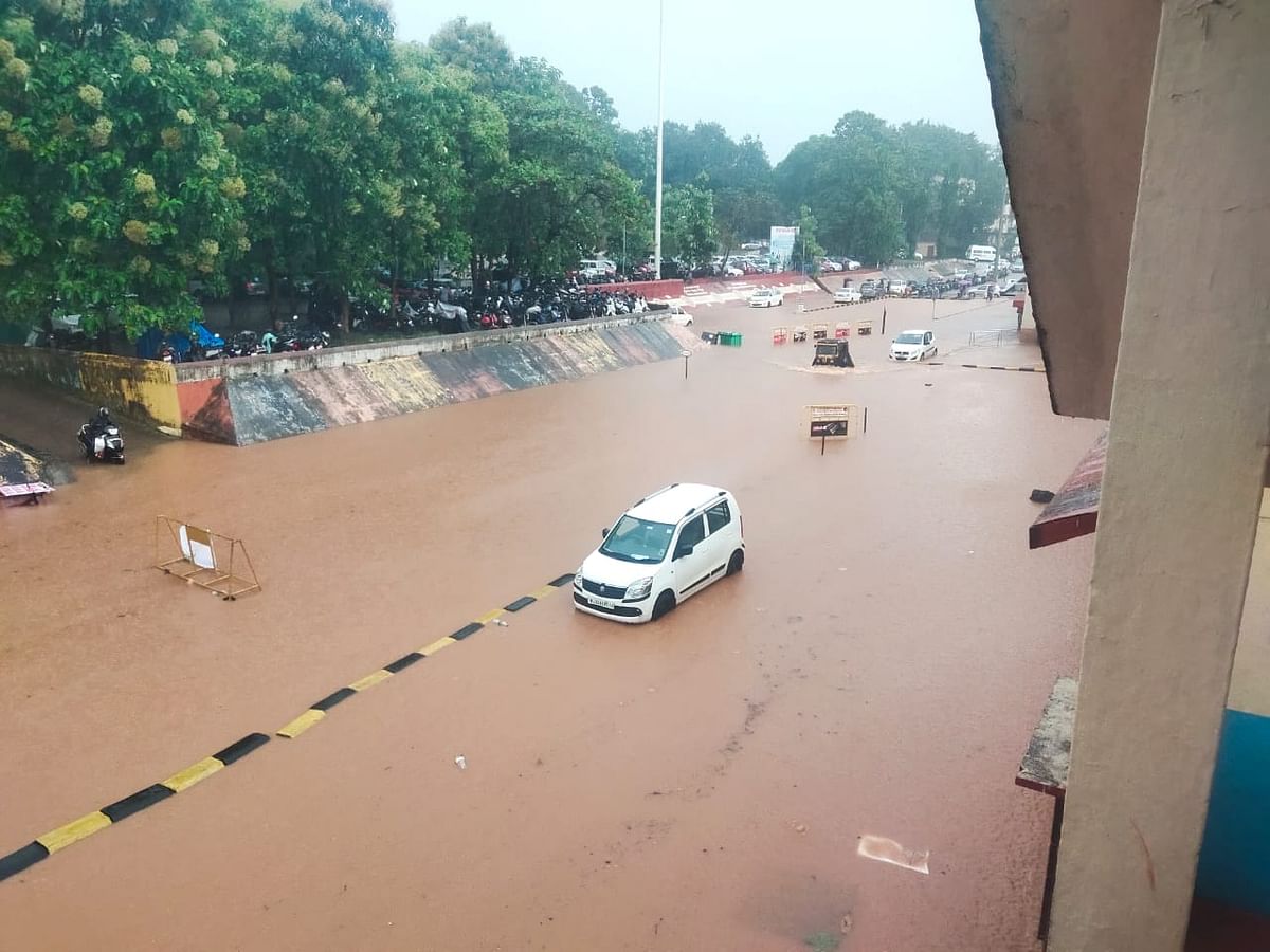 Visuals show roads inundated with rainwater in the Dakshina Kannada district after experiencing flash floods. 