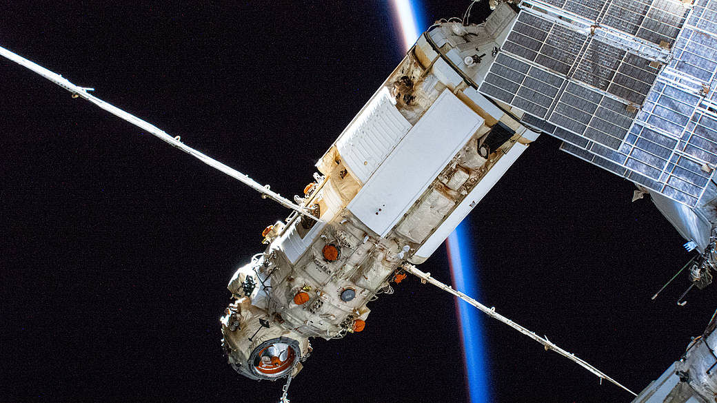 <div class="paragraphs"><p>Russia's Nauka multipurpose laboratory module is pictured on 26 November 2021 as the International Space Station flew into an orbital sunset 267 miles above North America.</p></div>
