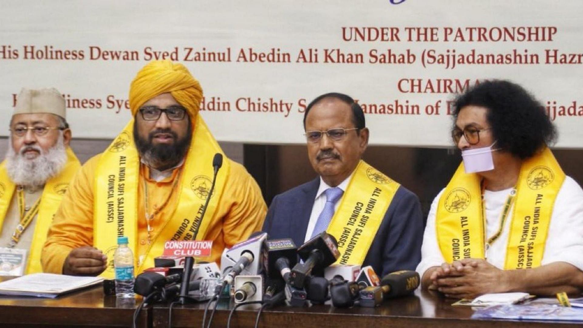 <div class="paragraphs"><p>NSA Ajit Doval  in the presence of religious leaders at an interfaith conference organised by the All India Sufi Sajjadanashin Council (AISSC) at the Constitution Club.&nbsp;</p></div>