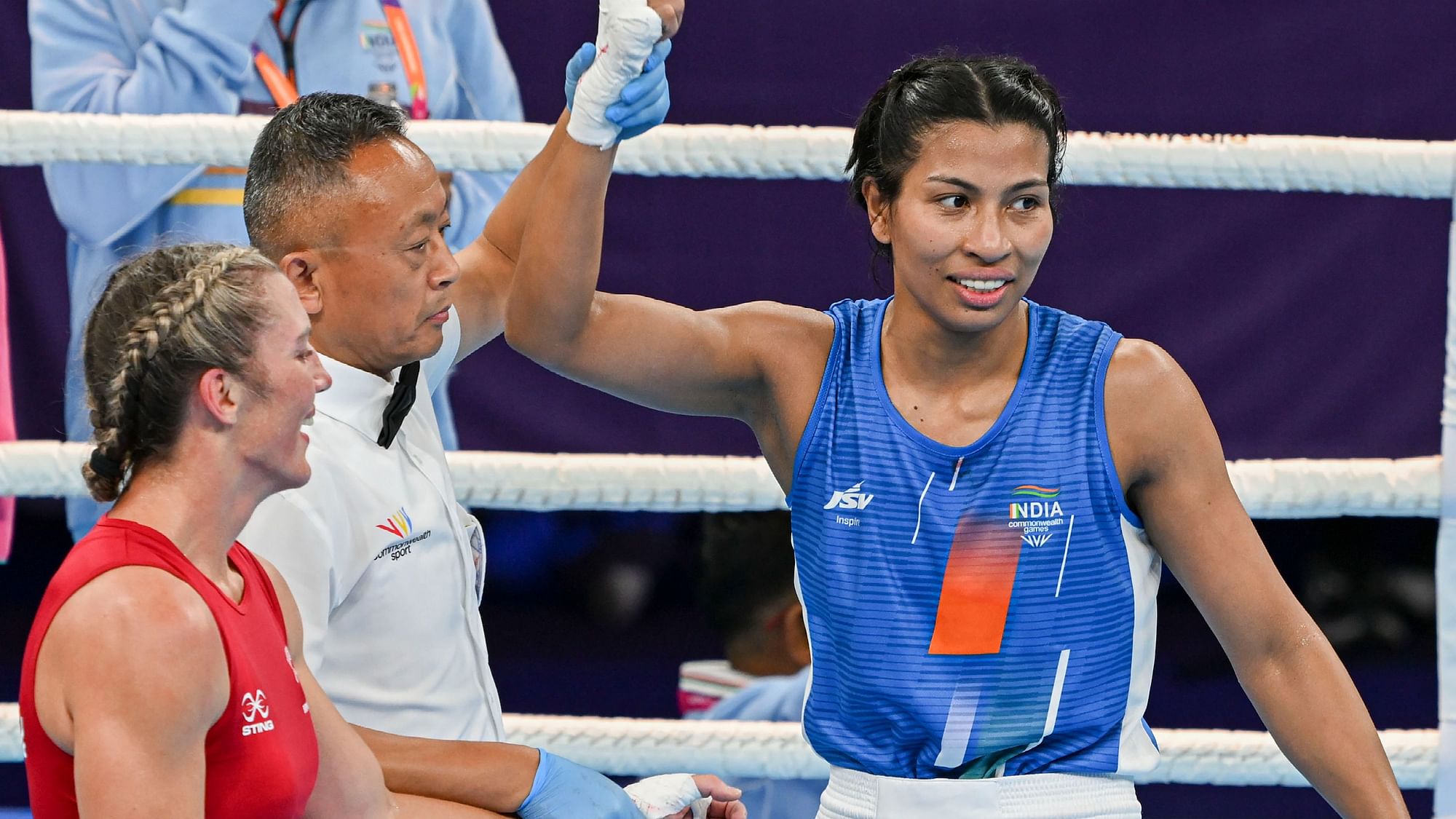 <div class="paragraphs"><p>India's Lovlina Borgohain during the women's 66-70kg (light middleweight) boxing match of the Commonwealth Games 2022.</p></div>