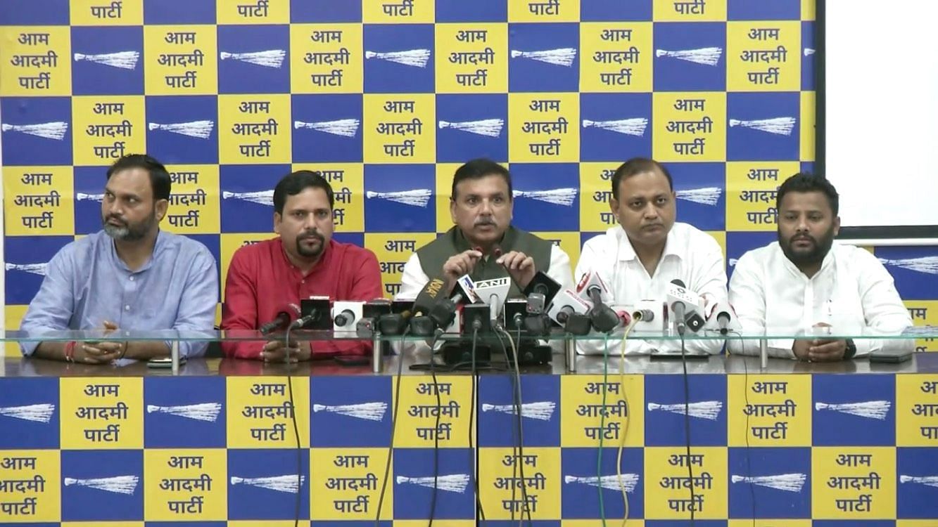 <div class="paragraphs"><p>AAP leaders addressing a press conference on Wednesday, 24 August.&nbsp;</p></div>