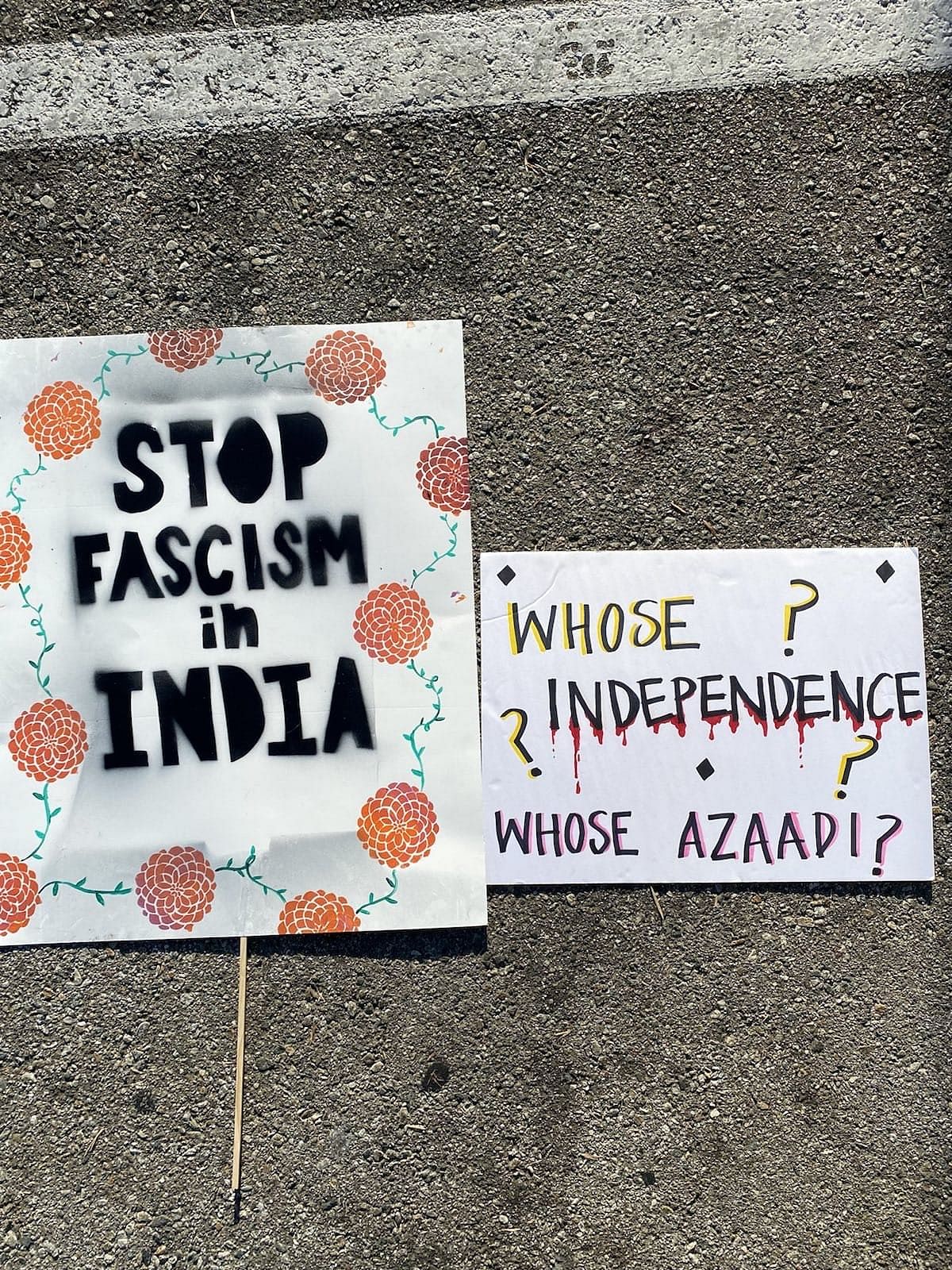 <div class="paragraphs"><p>Posters and placards used by protesters during the mela in La Palma Park.&nbsp;</p></div>