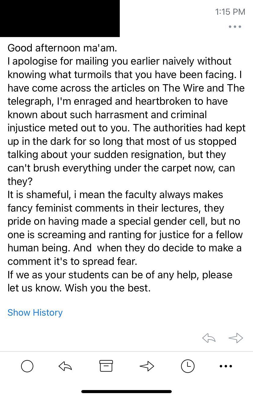 Prof claims St Xavier's University "didn't check veracity of complaint by a student's guardian" against her.