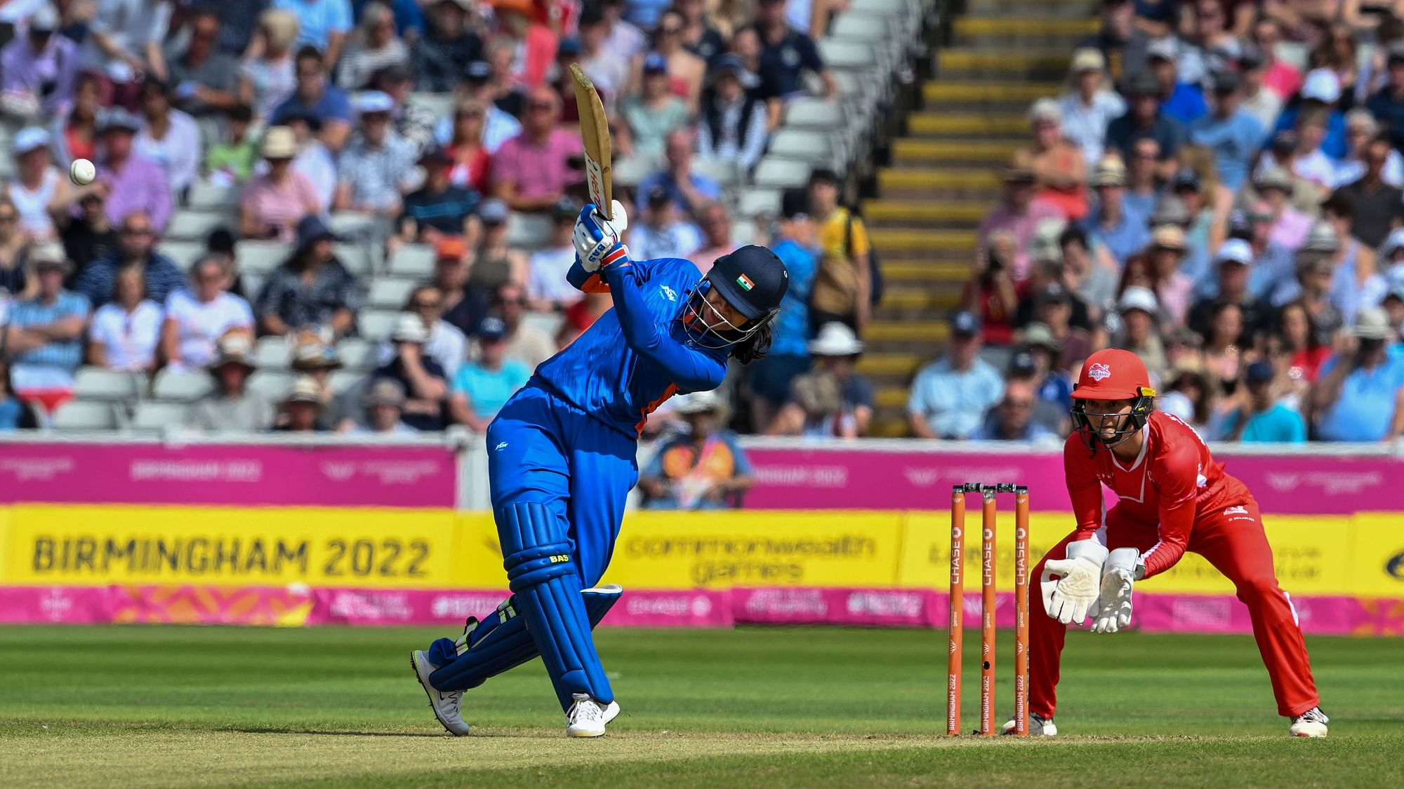 <div class="paragraphs"><p>India's Smriti Mandhana plays a shot during the women's T20 cricket semi-final match against England at the 2022 Commonwealth Games on Saturday.</p></div>