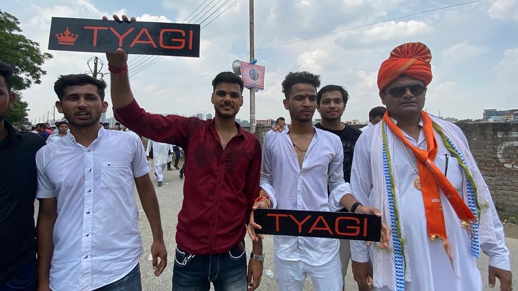 <div class="paragraphs"><p>The Tyagi mahapanchayat at the Ramlila Maidan in Noida's Sector 110 where thousands of members of the Tyagi community are protesting the arrest of Shrikant Tyagi.</p></div>