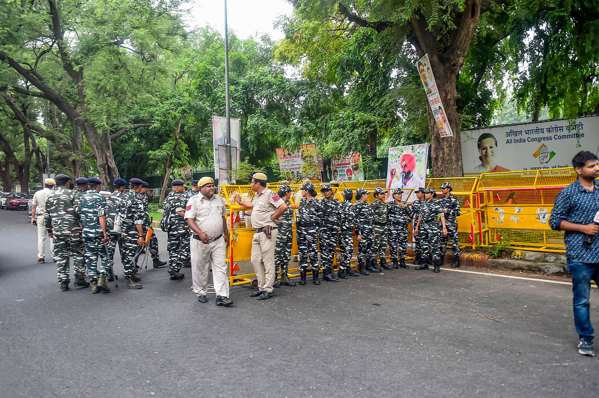 Additional police force has been deployed outside interim Congress President Sonia Gandhi's residence.