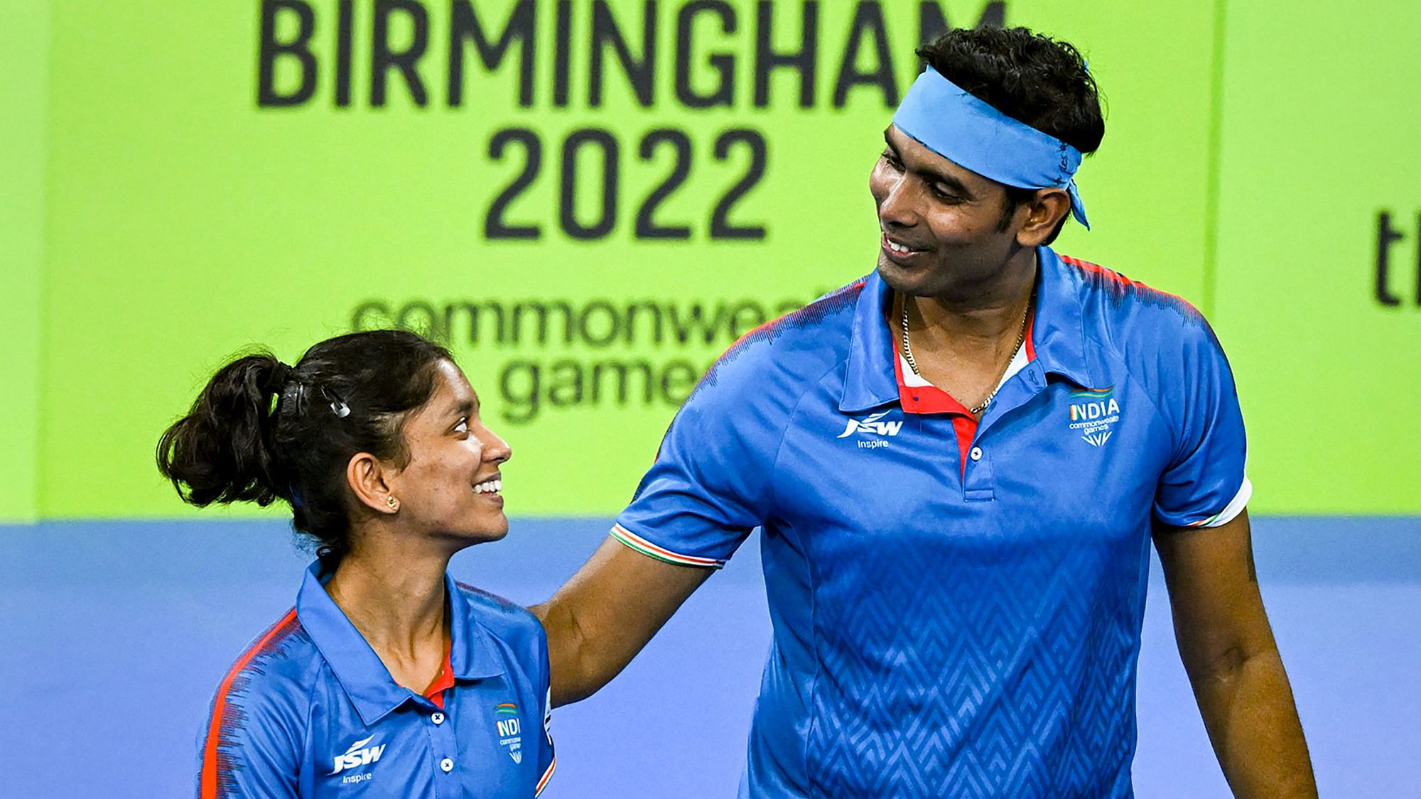 <div class="paragraphs"><p>Indian paddlers Sharath Kamal and Sreeja Akula celebrate after winning gold in  mixed doubles table tennis final&nbsp;at the 2022 Commonwealth Games in Birmingham on Sunday.&nbsp;</p></div>
