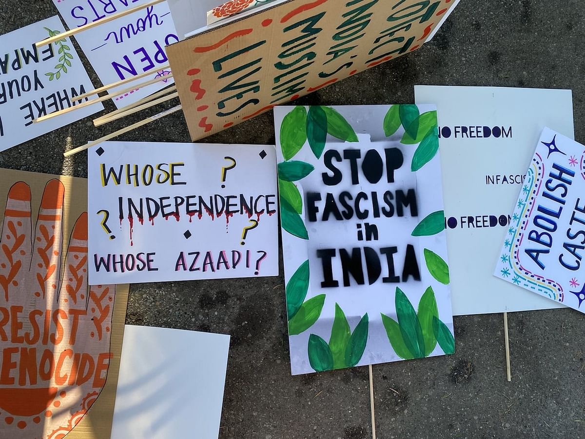 <div class="paragraphs"><p>Posters and placards used by protesters during the mela in La Palma Park.&nbsp;</p></div>