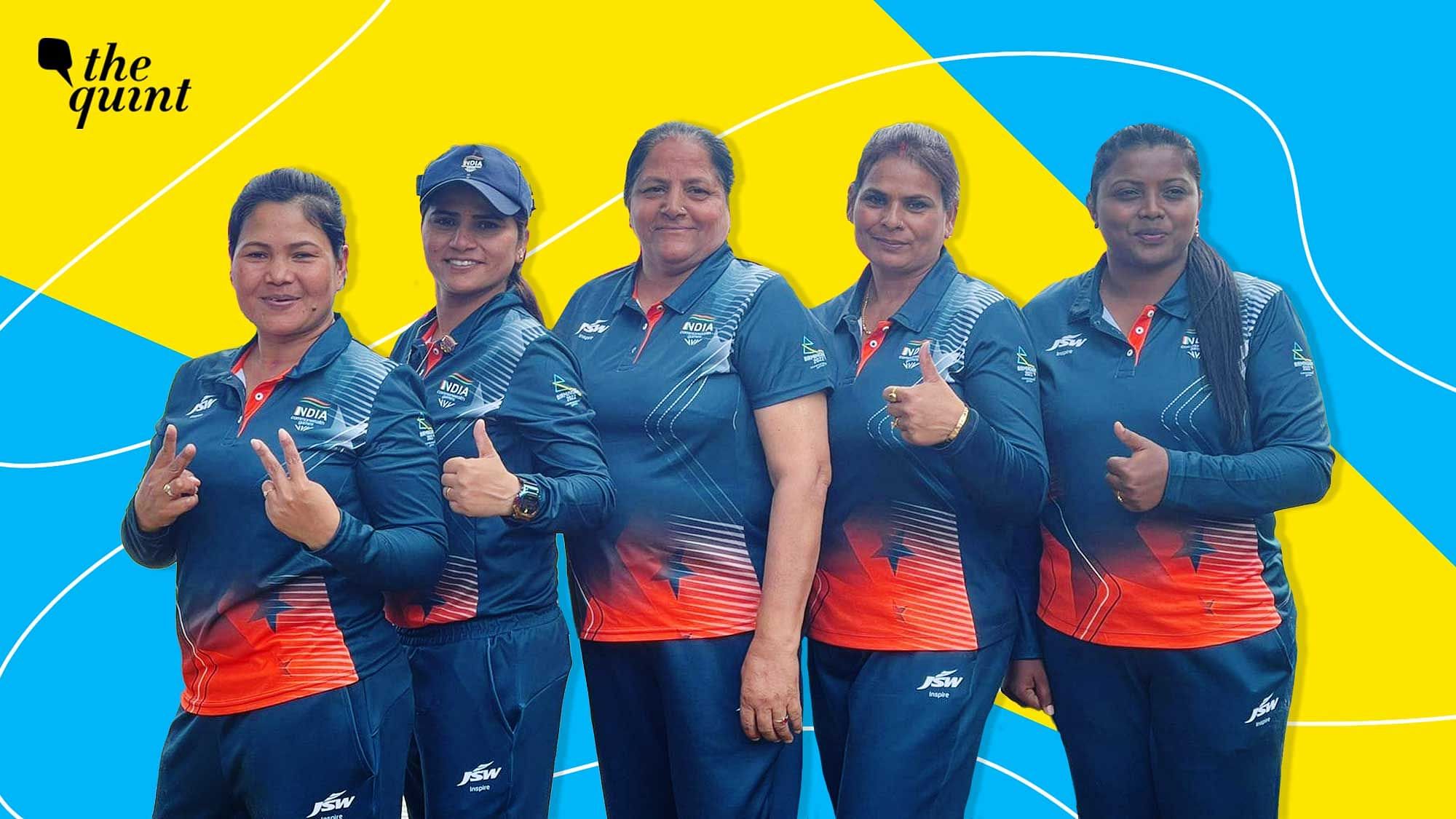<div class="paragraphs"><p>India's women's fours lawn bowls team with their manager Anju Luthra (middle).</p></div>