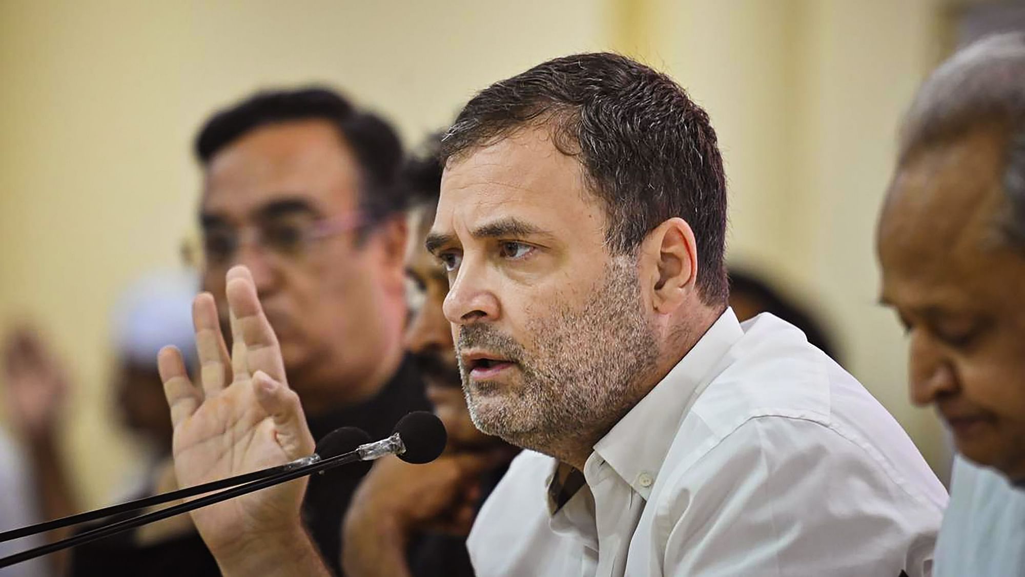 <div class="paragraphs"><p>Congress leader Rahul Gandhi addresses a press conference at AICC headquarters in New Delhi on Friday, 5 August.</p></div>