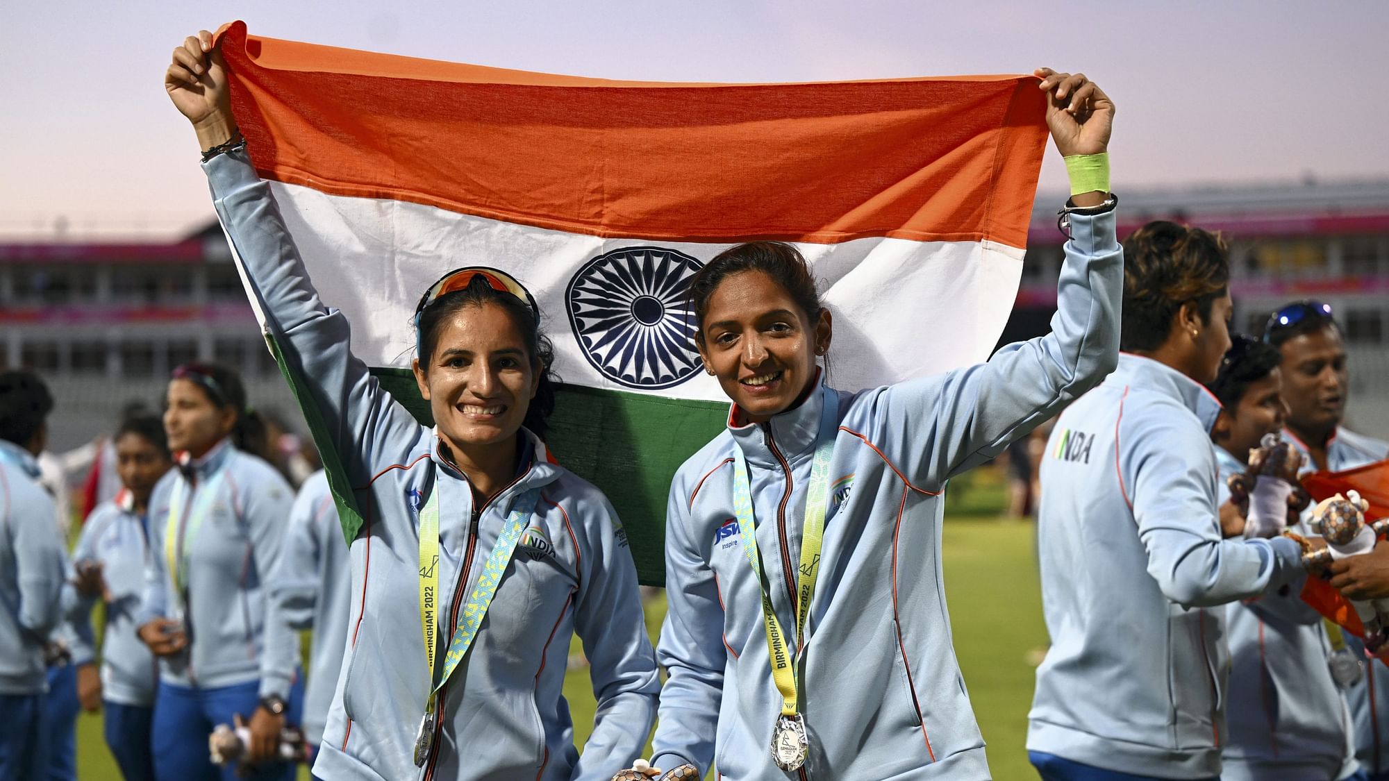 <div class="paragraphs"><p>Indian women's team skipper Harmanpreet Kaur (right) celebrates winning the silver medal at the 2022 Commonwealth Games.&nbsp;</p></div>