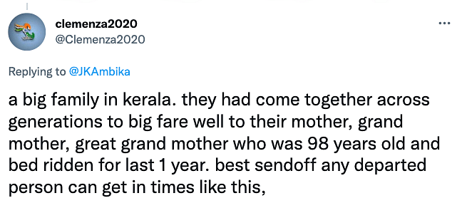 The picture was from the funeral of a 95-year-old Mariyamma in Kerala. 