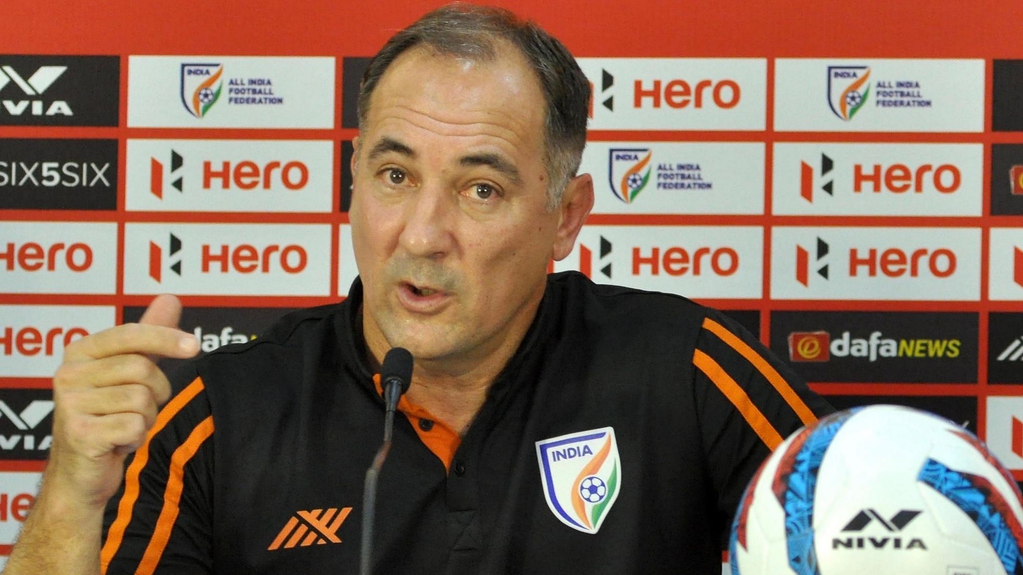 <div class="paragraphs"><p>Senior men's Indian football team coach Igor Stimac during a press conference.&nbsp;</p></div>