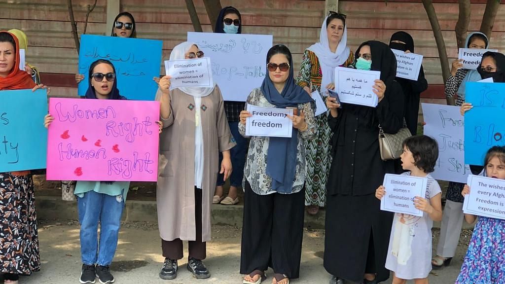 <div class="paragraphs"><p>Still from a women's protest in Kabul.</p></div>