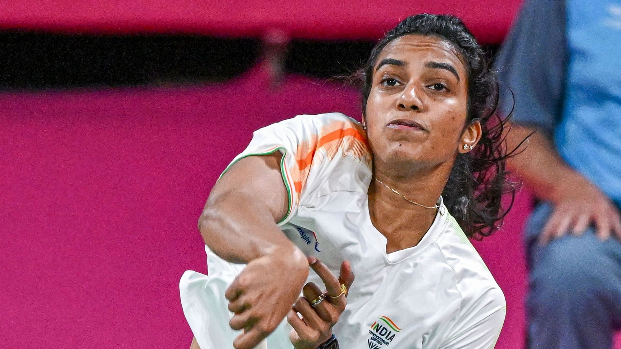 <div class="paragraphs"><p>India's PV Sindhu plays a shot against Uganda's Husina Kobugabe in the women's singles Round of 16 badminton match at the 2022 Commonwealth Games in Birmingham on Friday.</p></div>