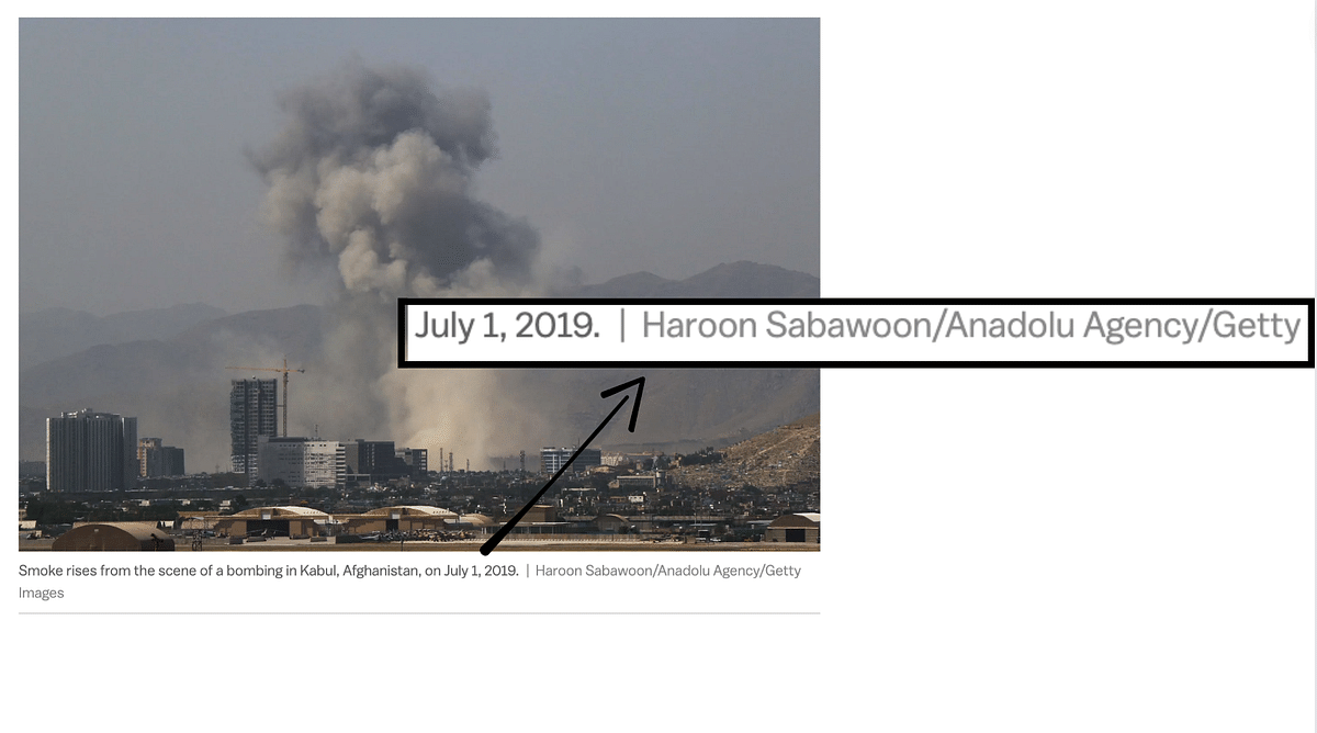 The image is from July 2019, when a suicide bombing took place in Kabul, Afghanistan.