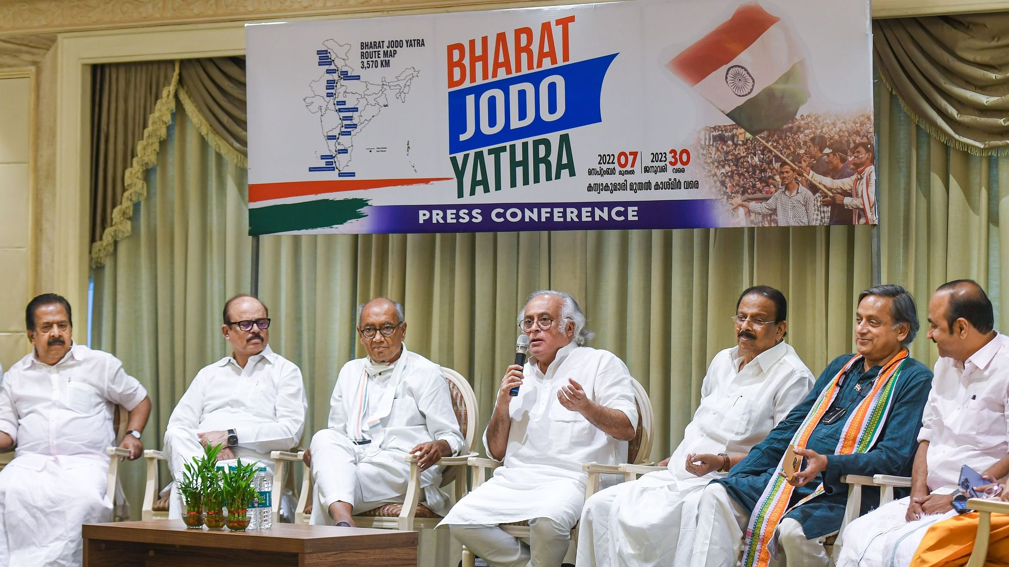 <div class="paragraphs"><p>Senior Congress leader Jairam Ramesh speaks during a press conference regarding partys Bharat Joda Yatra, in Thiruvananthapuram, Tuesday, Aug. 30, 2022. Congress leaders Digvijaya Singh, Shashi Tharoor and others are also seen. </p></div>
