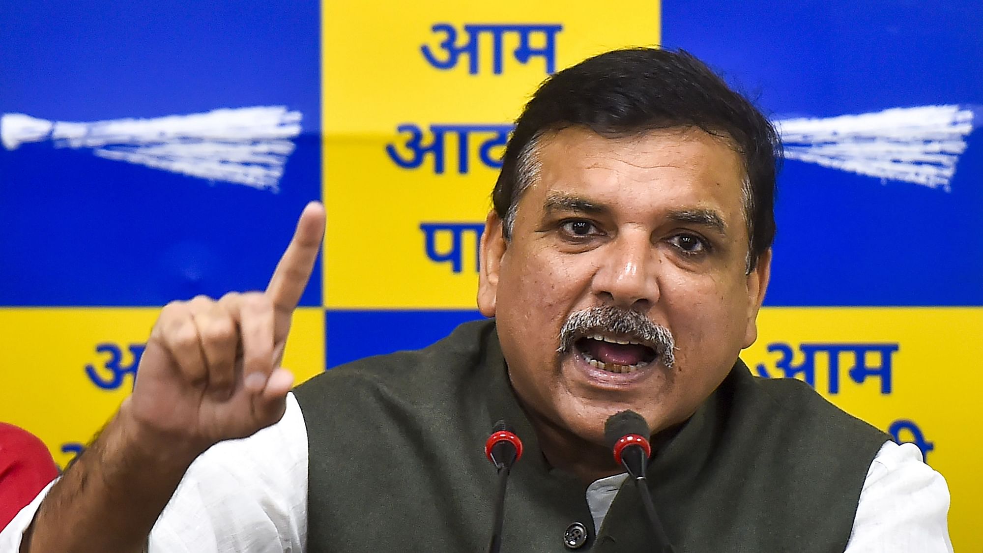 <div class="paragraphs"><p>Aam Aadmi Party (AAP) leader Sanjay Singh addressing a press conference, at the party office in New Delhi, on Wednesday, 24 August.</p></div>