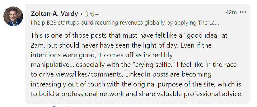 Braden Wallake, the CEO of Hypersocial, posted the crying selfie to show that CEOs are 'compassionate' too.