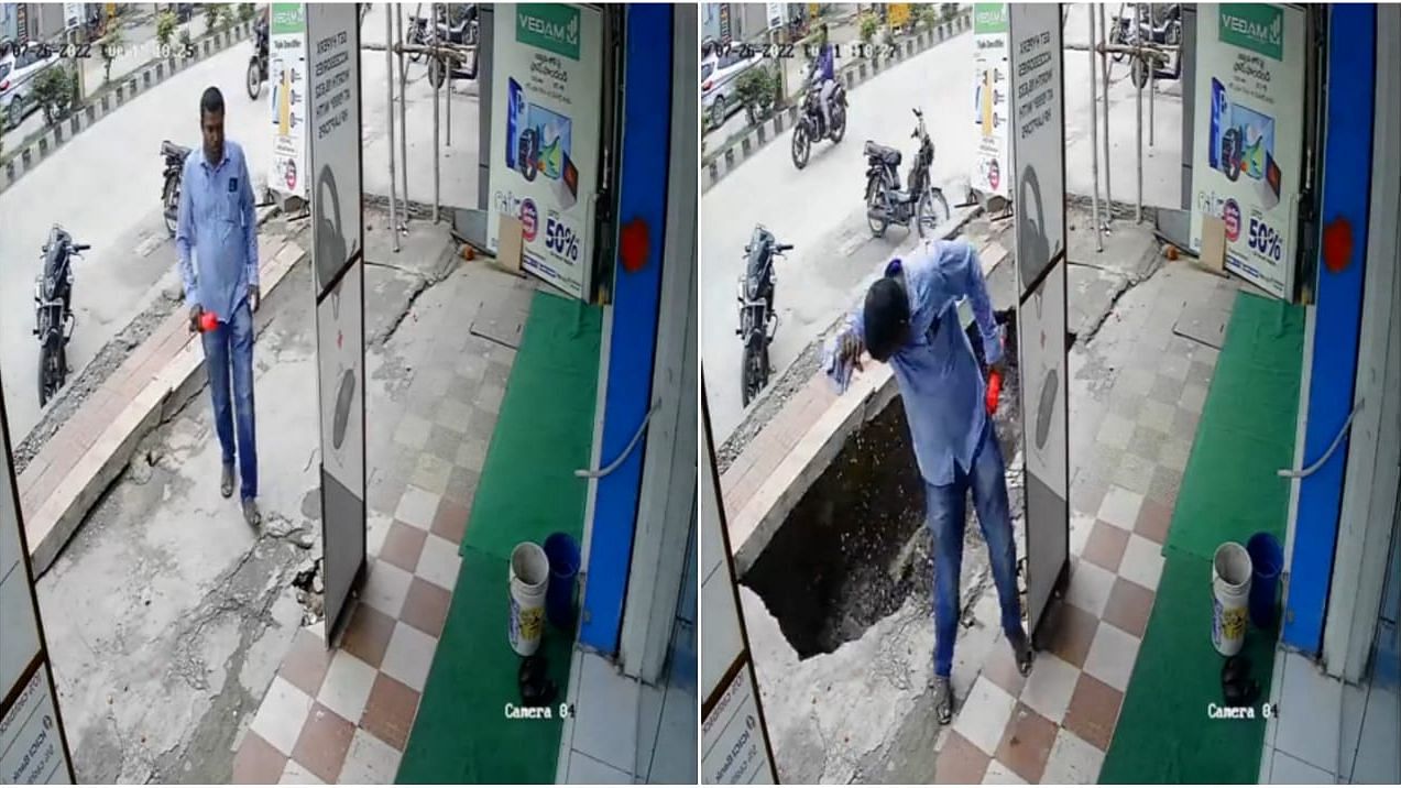 <div class="paragraphs"><p>A CCTV footage of a man escaping from a narrow sidewalk collapse has gone viral.</p></div>