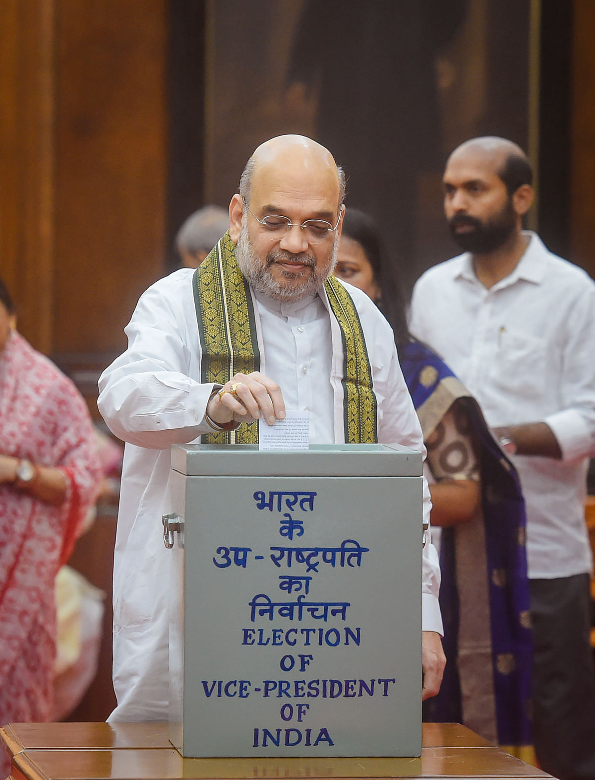 <div class="paragraphs"><p>Union Home Minister Amit Shah cast his vote for the election of the vice president.</p></div>