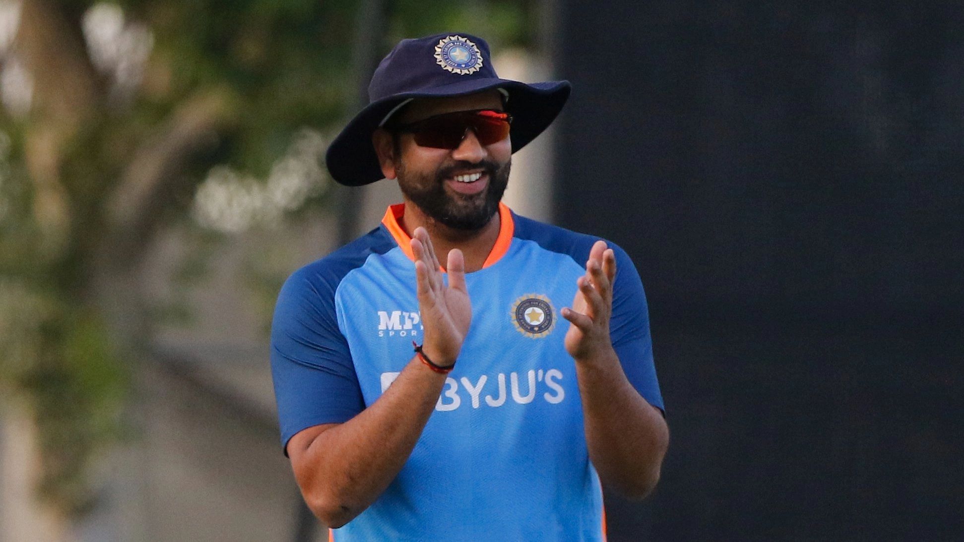 <div class="paragraphs"><p>Team India skipper Rohit Sharma is all smiles during a practice session ahead of his side's Asia Cup clash against Pakistan.&nbsp;</p></div>