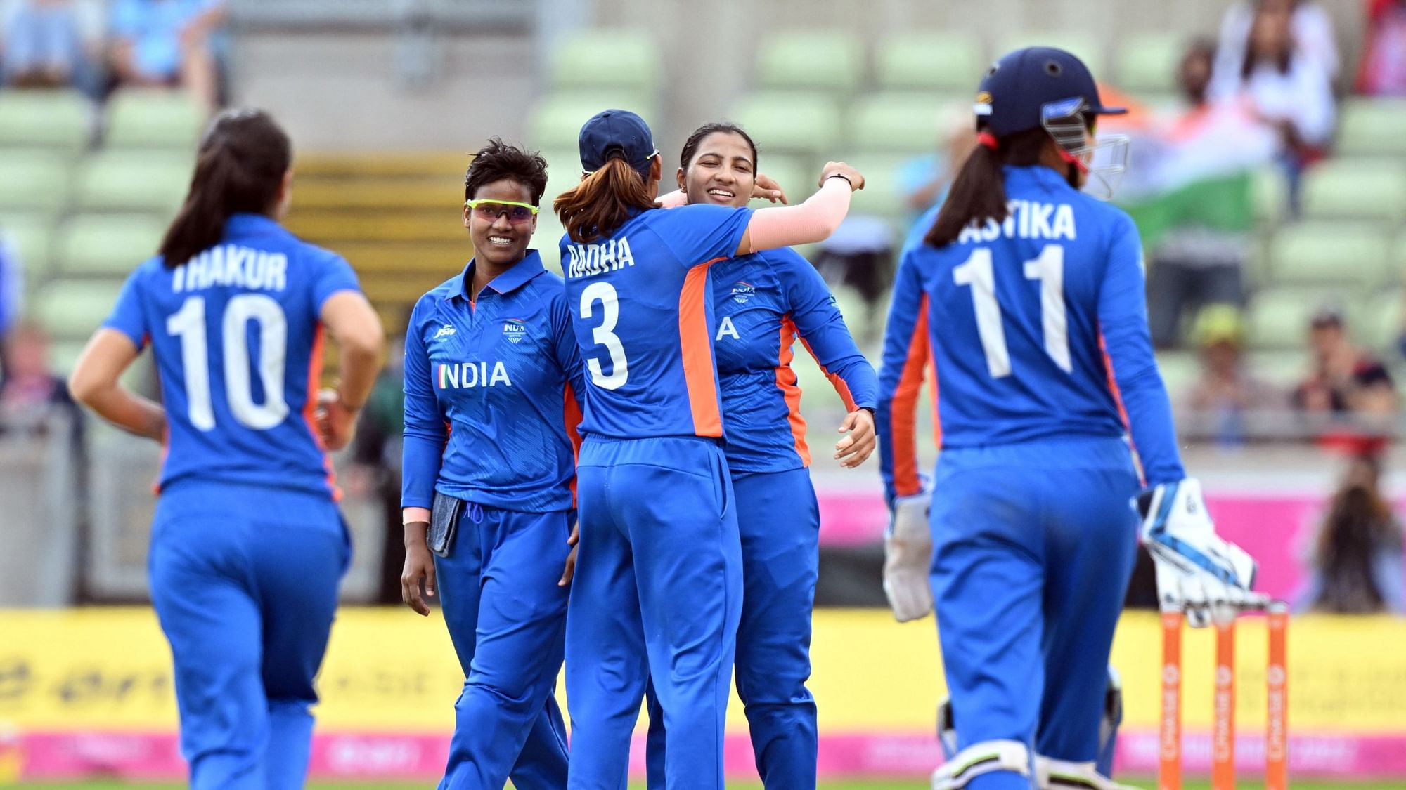 <div class="paragraphs"><p>Indian Women's Cricket Team in action at Edgbaston Cricket Ground during Commonwealth Games 2022.</p></div>