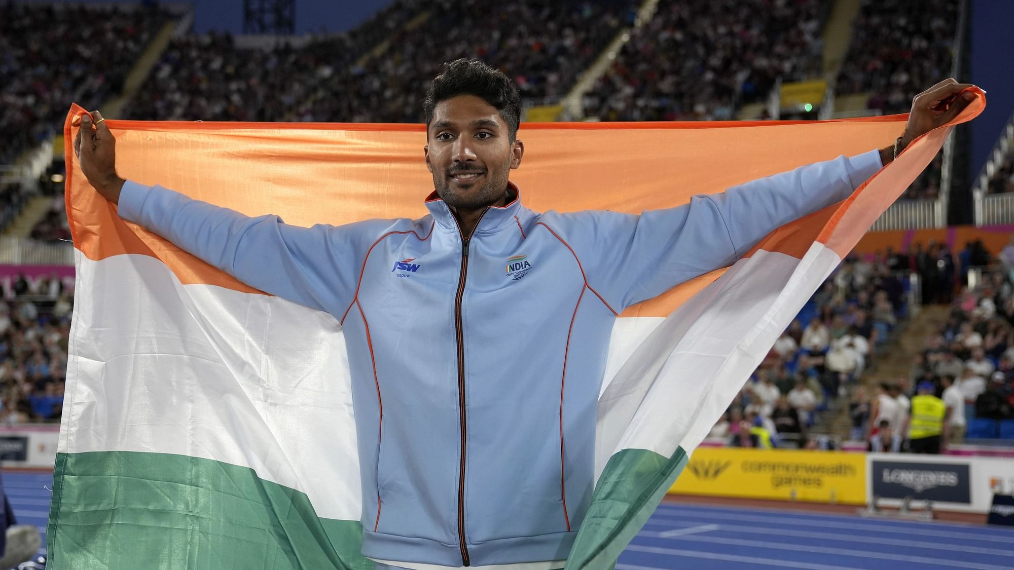<div class="paragraphs"><p>India's Tejaswin Shankar celebrates after taking the bronze medal in the men's high jump 2022 at the Commonwealth Games in Birmingham</p></div>