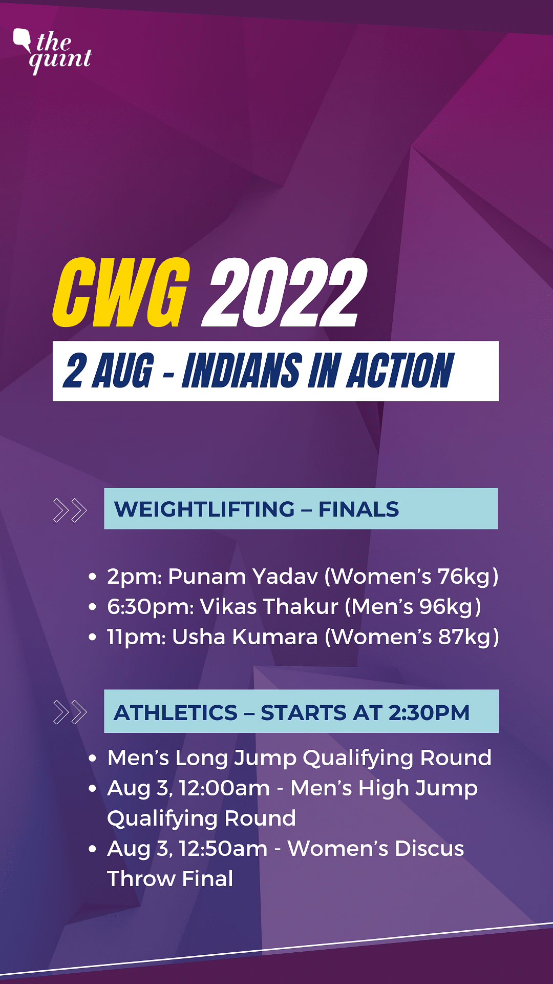 The Indian contingent will be in action on Day 5 at the Birmingham Commonwealth Games on Tuesday, August 2, 2022. 