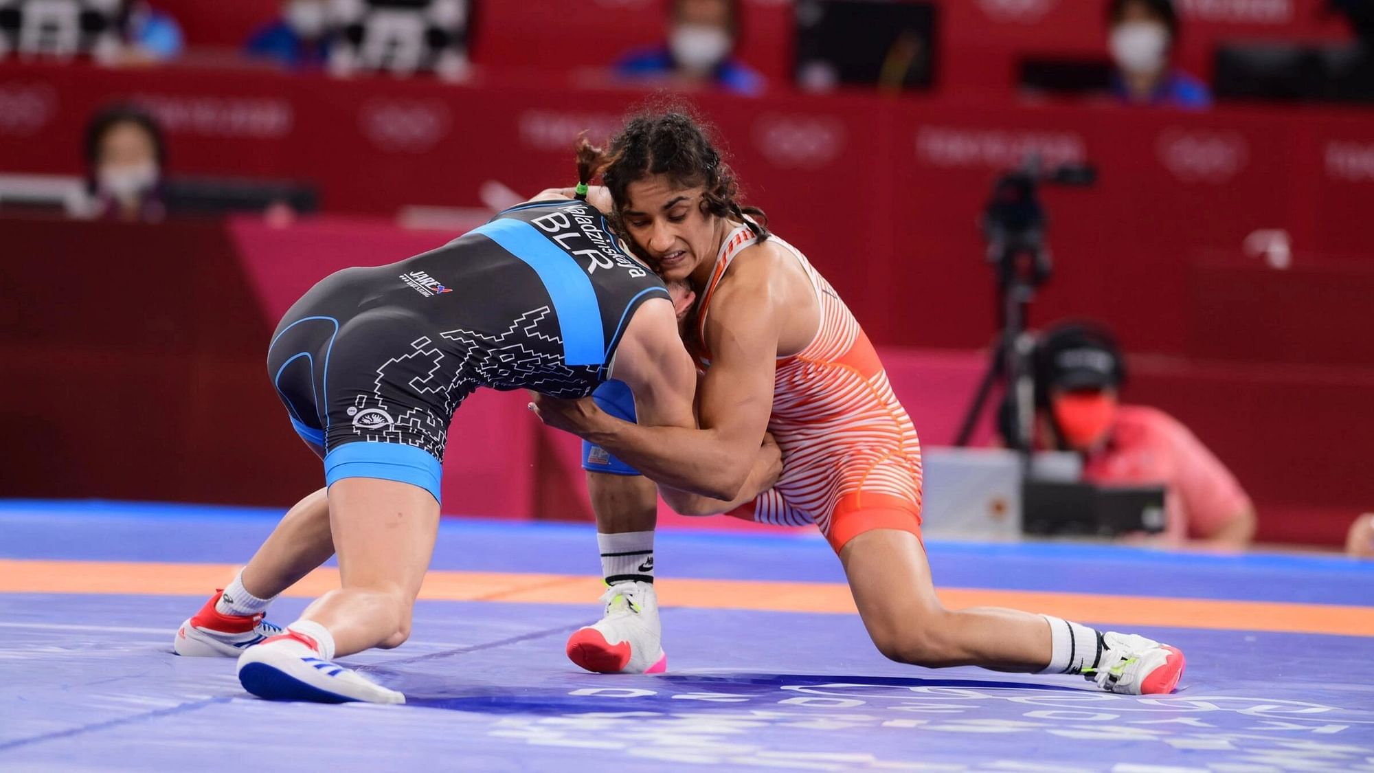 <div class="paragraphs"><p>Indian wrestler Vinesh Phogat (right) during a bout in the World Wrestling Championships in Belgrade.&nbsp;</p></div>