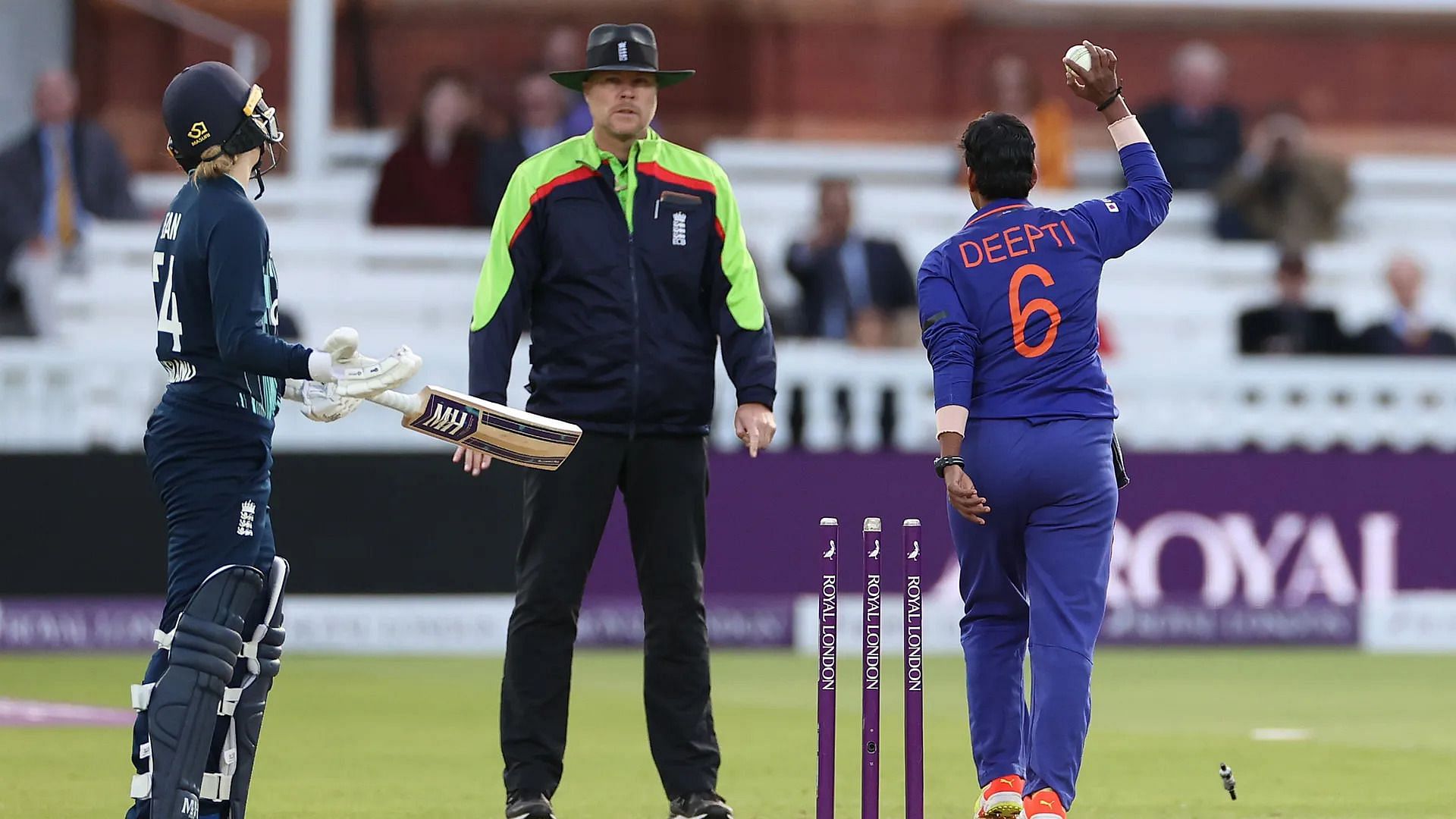<div class="paragraphs"><p>England's Charlie Dean (right) is run out by Deepti Sharma as&nbsp;India completed a 3-0 ODI series sweep at Lord's on Saturday.&nbsp;&nbsp;</p></div>