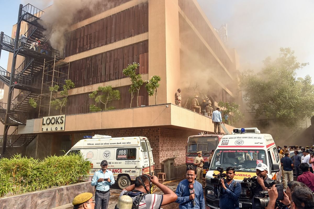 At least four people lost their lives after a massive fire broke out at Hotel Levana in Lucknow on Monday.