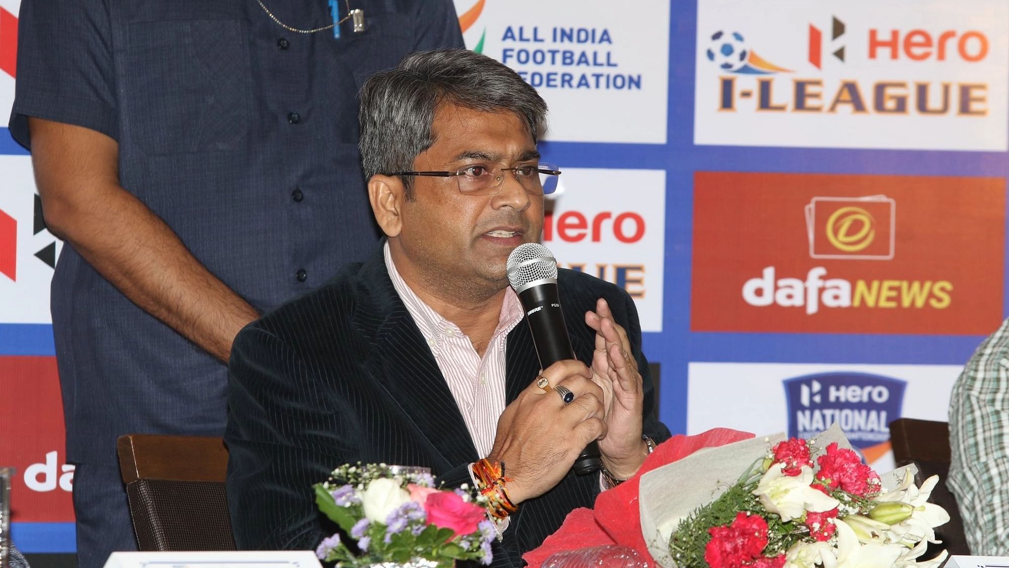 <div class="paragraphs"><p>Newly elected AIFF President, Kalyan Chaubey, interacts with the media on Thursday.&nbsp;&nbsp;</p></div>