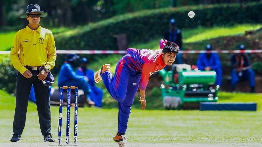 <div class="paragraphs"><p>A file photo of suspended Nepal cricketer, Sandeep Lamichhane, during a game.</p></div>